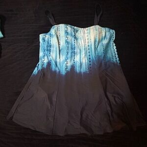 Blue Ombre Skirted One-Piece Swimdress with Adjustable Straps